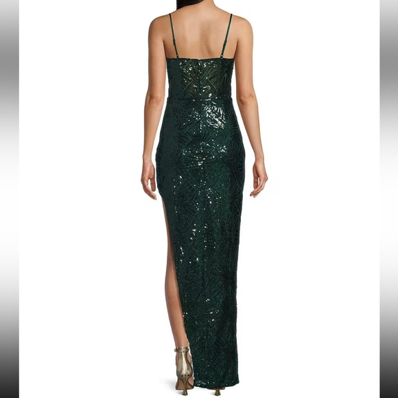 City Triangles Emerald Green Sequin Dress Side Slit Adjustable Straps Sz XS - Picture 2 of 11